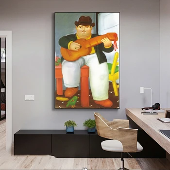 

Man with a Guitar By Fernando Botero Famous Art Painting Bailarina Canvas Art Oil Painting for Living Room Home Decor (No Frame)