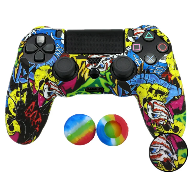 Camo blue Мягкий силиконовый резиновый чехол Защитный чехол для playstation Dualshock 4 PS4 DS4 Pro тонкий контроллер кожи+ 2 ручки - Цвет: Camo blue