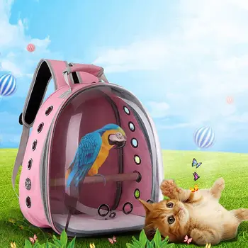 

Pet Parrot Carrier Bird Travel Bag Space Capsule Transparent Backpack Breathable 360° Sightseeing Y3NE