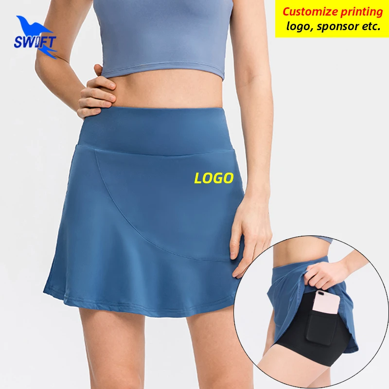 Customize Women Tennis Skirts with Shorts Quick Dry Athletic Yoga Shorts Solid Gym Fitness High Waist Sportswear Tights