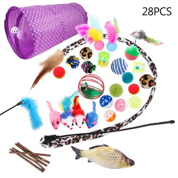 

Kitten Toys Cat Tunnel Feather Teaser Catnip Fish Mice Colorful Ball Bells Stick