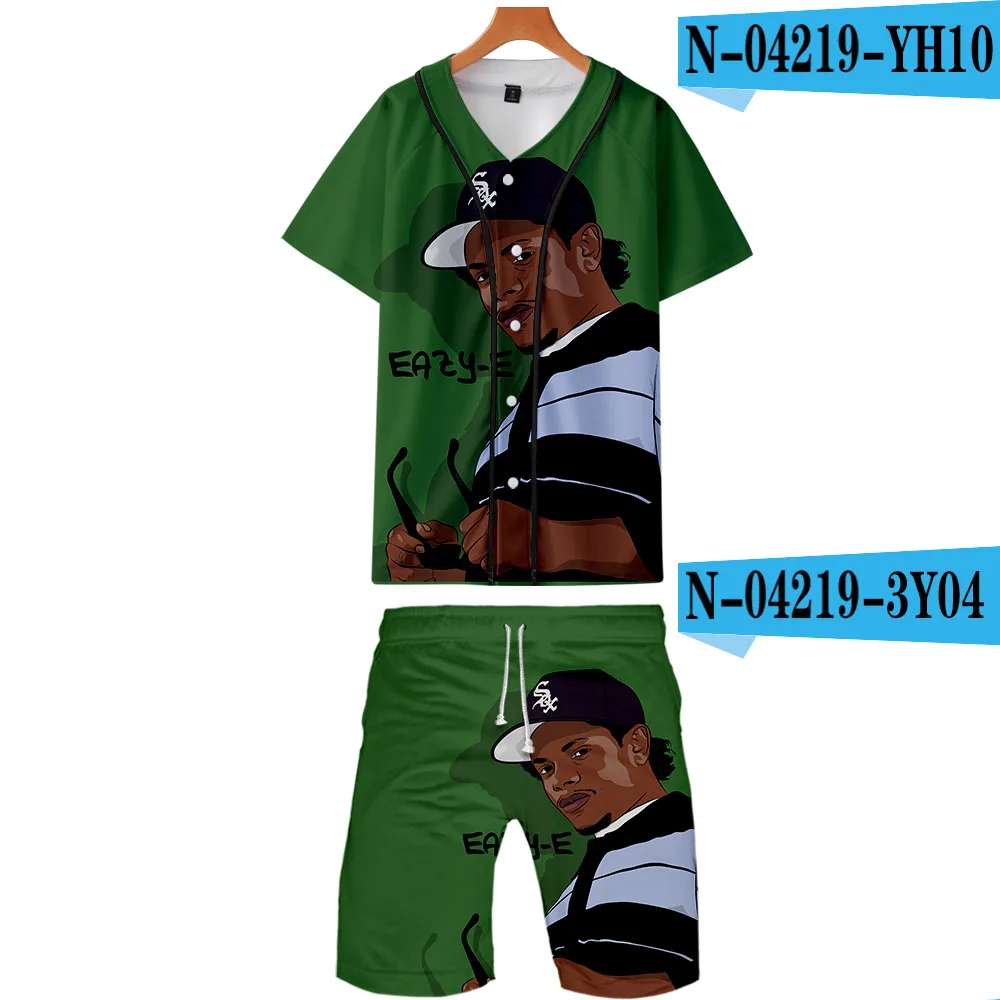 Гангста рэп Eazy E модные мужские рубашки+ шорты комплект Летняя Повседневная рубашка с принтом Homme Короткий Мужской костюм наборы плюс размер дропшиппинг - Цвет: one