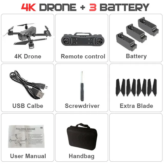 Многофункциональный KF607 Дрон с FPV Wifi 4 K/1080 P HD Двойная камера оптический поток Квадрокоптер VS SG106 visuo xs816 - Цвет: 4K 3B With Bag