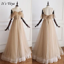 It's Yiya вечернее платье элегантные плиссированные рукава Спагетти ремень А-силуэта платья с открытой спиной Кружева Кристалл Формальные платья E949
