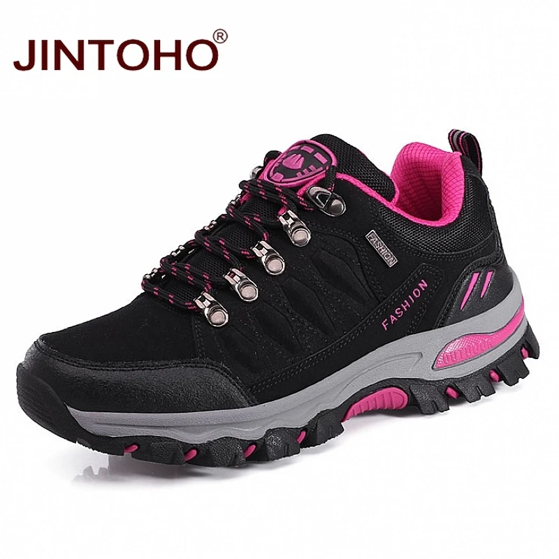 black rose red JINTOHO, Уличная обувь унисекс для пешего туризма, дышащие мужские кроссовки для пешего туризма, резиновая обувь для горного туризма, кроссовки для альпинизма, мужская спортивная обувь - Цвет: black rose red