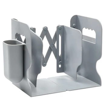 

Book Stand With Pen Holder Support Anti Skid Multi Compartments Retractable Adjustable Bookend Bookshelf Library Home Office