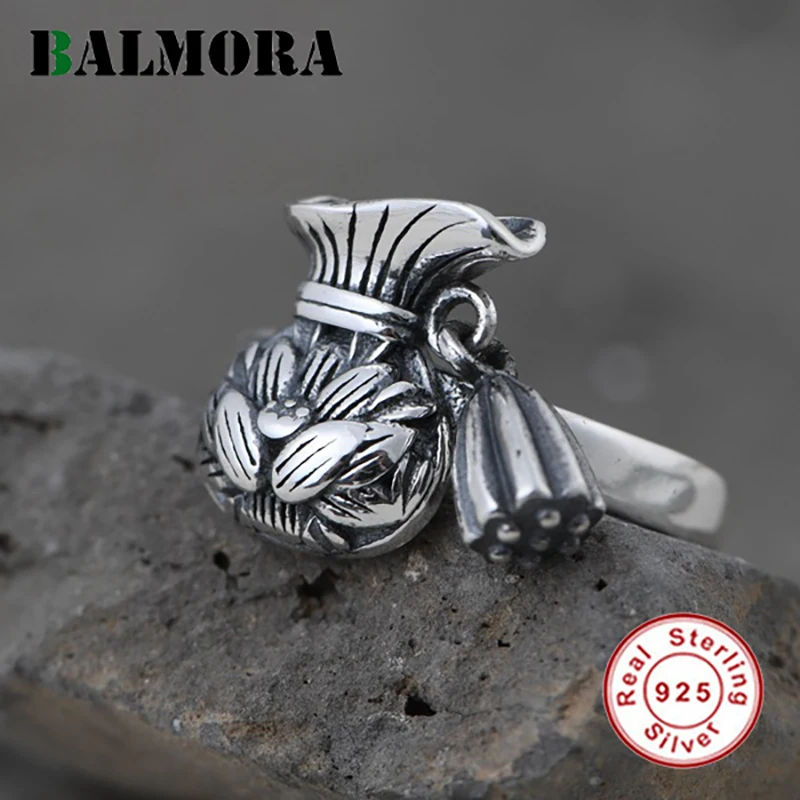 BALMORA, настоящее 925 пробы, серебряные кольца с лотосом для женщин, оригинальная сумка на удачу, серебряные кольца для возлюбленной, подарки, модные ювелирные изделия Anillos