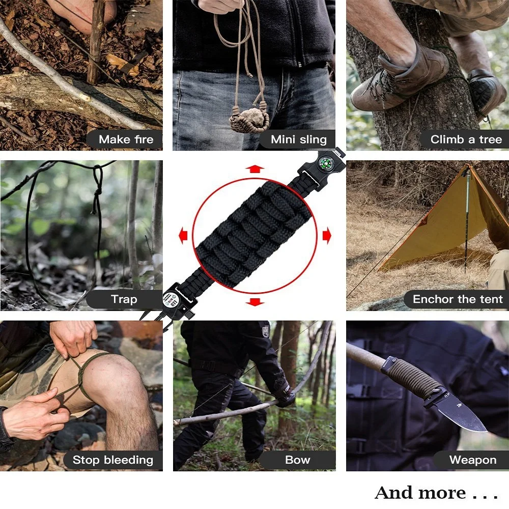 Outdoor Emergency Survival Bracelet SOS LED Light Camping Paracord Rope Multifunctional Survival Tool Whistle Compass Bracelet