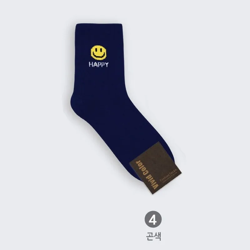 Pure colors Smiling face print socks cute fun cartoon autumn winter women cotton sock Japanese simple sporting casual breathable