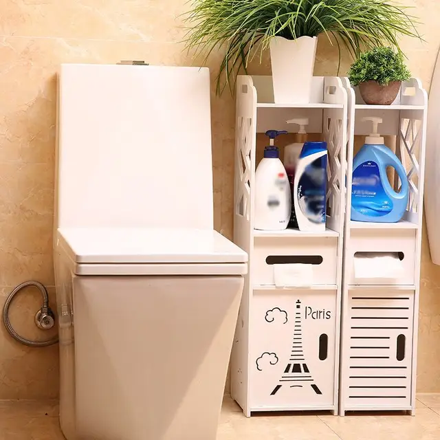 $US $36.57  Durable White Wooden Bathroom Shelf Floor Storage Cabinet Supplies Vanity Toilet Sideboard Rack Bat