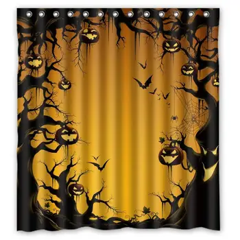 

Customize Hollowen Shower Curtain Halloween Pumkin Waterproof Polyester Fabric Curtain Bathroom Decor Inches