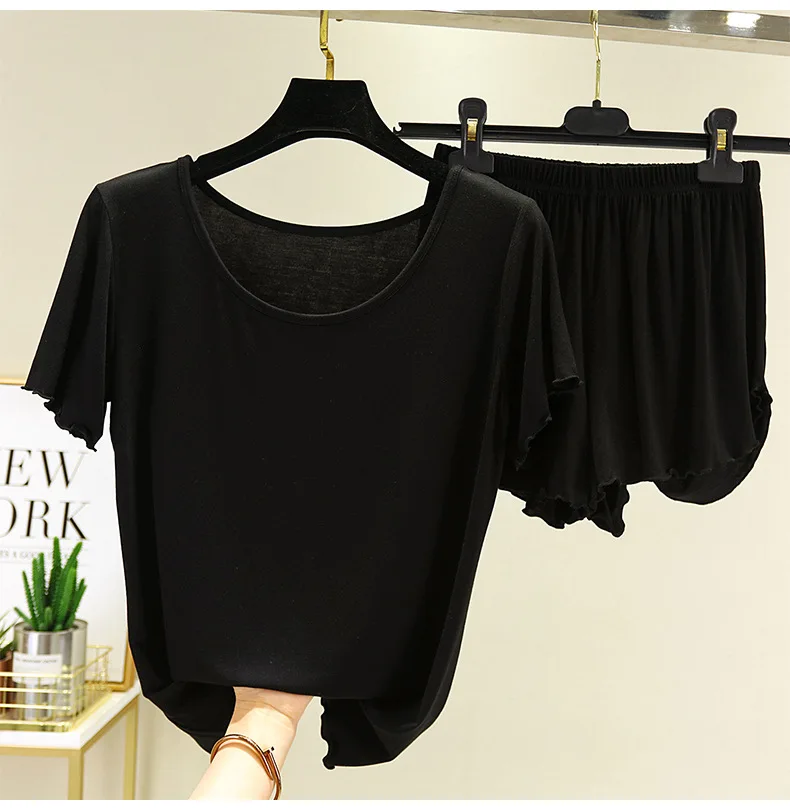 Modal Kurzarm frauen Nachtwäsche Sommer Pyjamas Set Damen Pyjamas Anzug Mit Shorts Große Größe Homewear Pyjama Pour Femme – Detail 7