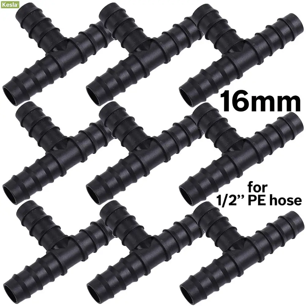 

KESLA 10PCS 16mm Barbed Tee Connector 3-Ways for Micro Irrigation 1/2'' PE Pipe Tubing Hose Micro Drip Fitting Garden Watering
