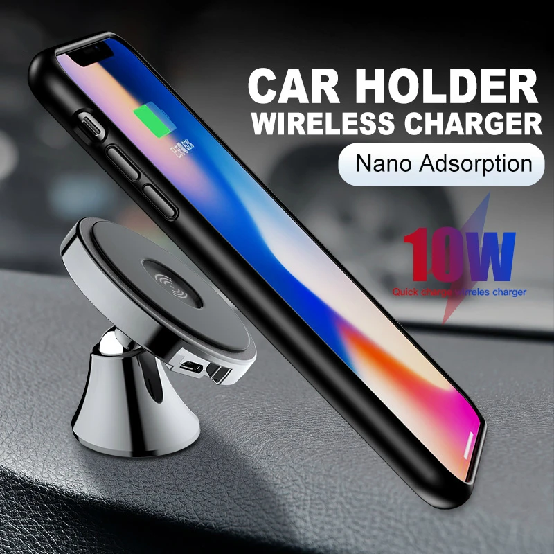 iONCT 10W Fast QI wireless car charger For iPhone 8 X XR XS 11Pro Max Samsung S8 S9 car phone holder wireless charger stand