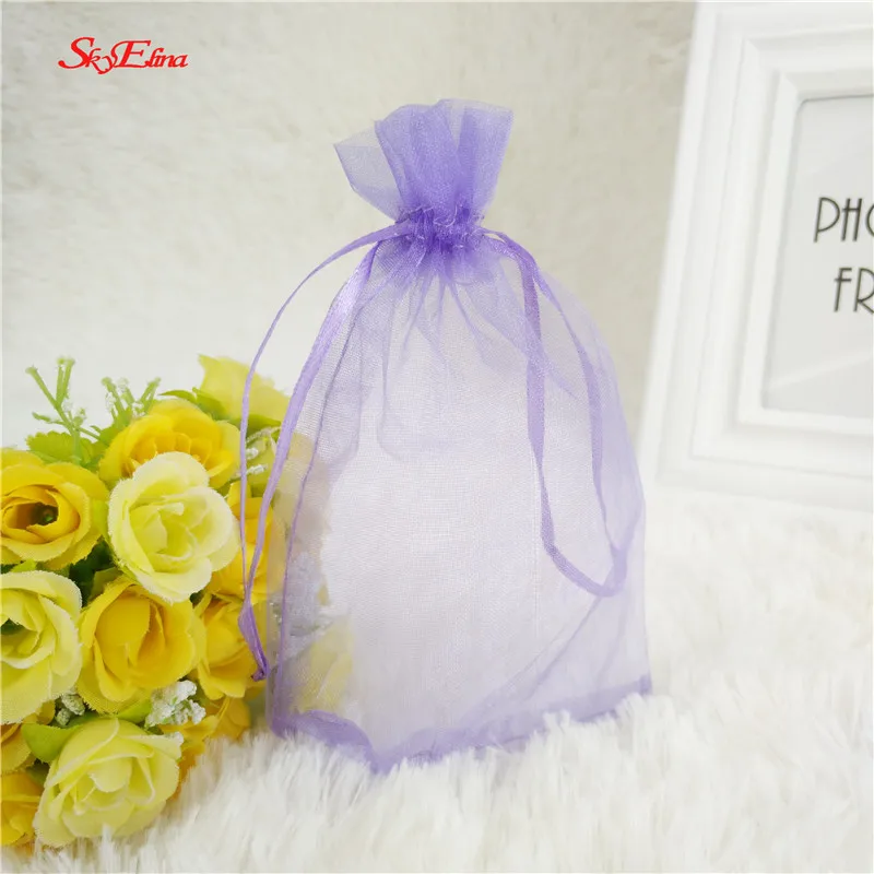 light purple 50 шт. Сумка из органзы 10x12 13x18 см, сумка для ювелирных изделий, свадебные украшения, подарочные сумки, сумки для ювелирных изделий, упаковка из тюля, тканевая сумка для драже 7z - Цвет: light purple