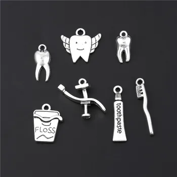 

14pcs Mix Silver Color Tooth Dentist Collection Charms Operating Table Toothpaste Toothbrush Pendant Jewelry Accessories M166