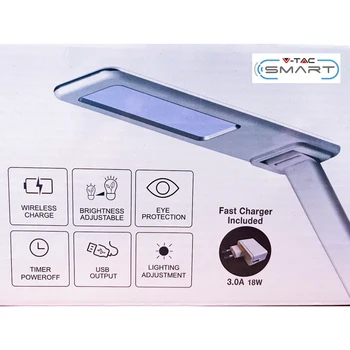 

V-TAC JF8601 Led table lamp 5W CCT dimmable with Wireless charger QI Smartphone Base rectangular body white SKU-