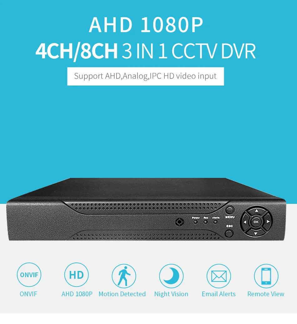 4Ch 8Ch 1080P AHD DVR безопасность 3 в 1 AHD аналоговый IPC CCTV DVR XVR видео рекордер Coxial контроль P2P XMEye Гибридный DVR