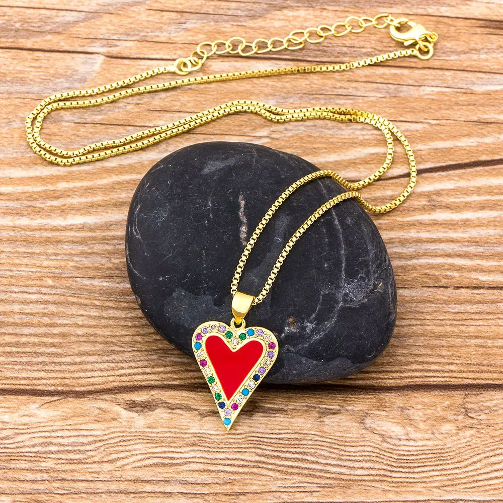 Classic Heart Pendant Necklaces Women Men Hip Hop Jewelry Red/Black/White Color Include Chain Rhinestone Necklace Gifts