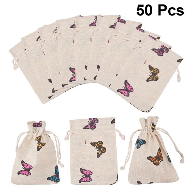 1 PC Drawstring Bags Cotton Linen Sachet Bas Jewelry Packaging Pouches Gift Bags for Wedding Festival Party