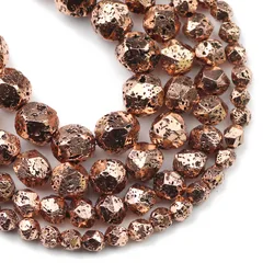 Antique Rose Gold Volcanic Lava Stone Beads for Jewelry Making & DIY Bracelets (Ancient Red Bronze)