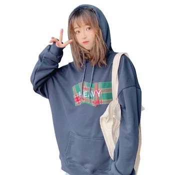 

Embroidered cotton Korean version of the thin Women hooded Trendy Hooded Solid Pullover Students Long Sleeve Ladies Sweatshirts