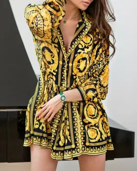

US Vintage Womens Boho Dress Ladies Loose Long Sleeve Party A-Line T-shirt Dress Print V-Neck Summer Casual Mini High Waist