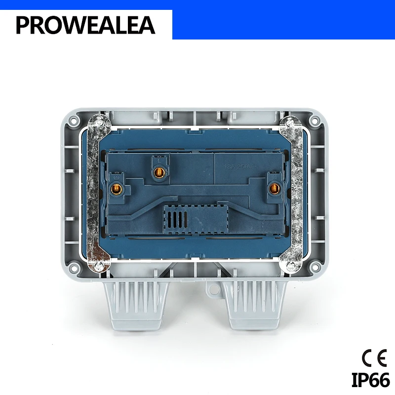 Weatherproof Socket IP66 Waterproof Socket Outdoor Wall Power Socket Double 3 Hole Switch Standard Electrical Outlet Grounded