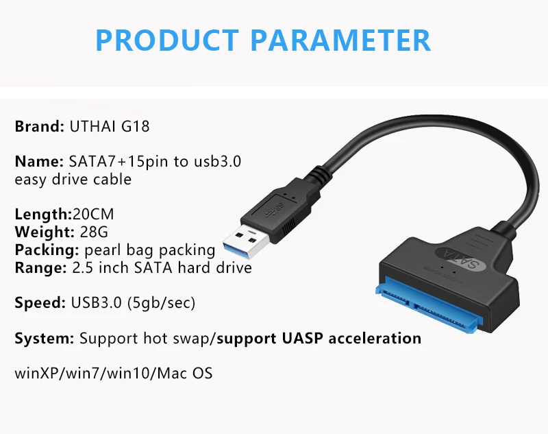 hard drive protective case UTHAI T14 SATA Converter Cable For 2.5 Inch Hard Drive SSD Adapter HDD Adapter SATA7 + 15pin to USD3.0 Simple Drive hdd external case usb 3.0