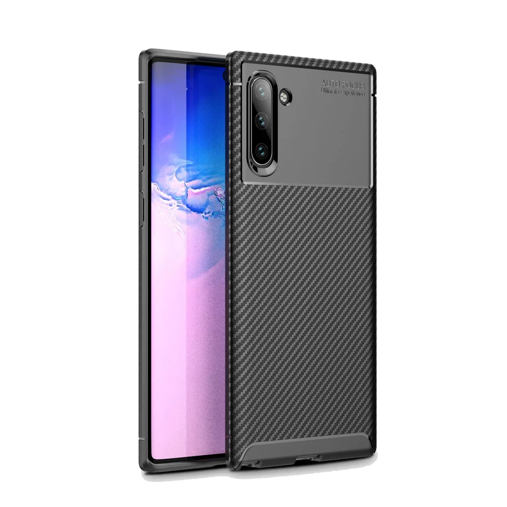 OTAO, мягкий силиконовый чехол для samsung Note 9 10 Pro, однотонный чехол из углеродного волокна для Galaxy S9 S10 Plus S10E, противоударный чехол из ТПУ - Цвет: Black