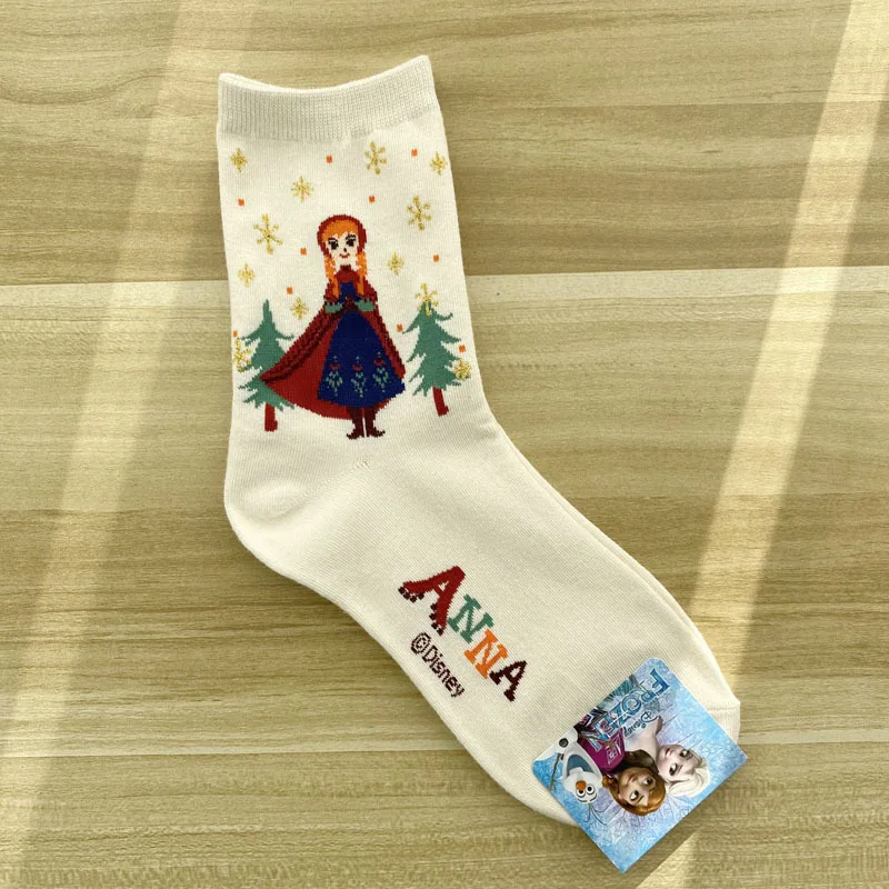 Disney/1 пара носков; рождественские носки для девочек с героями мультфильма «Холодное сердце»; яркие шелковые женские носки со снежинками; хлопковые носки для взрослых - Цвет: 2