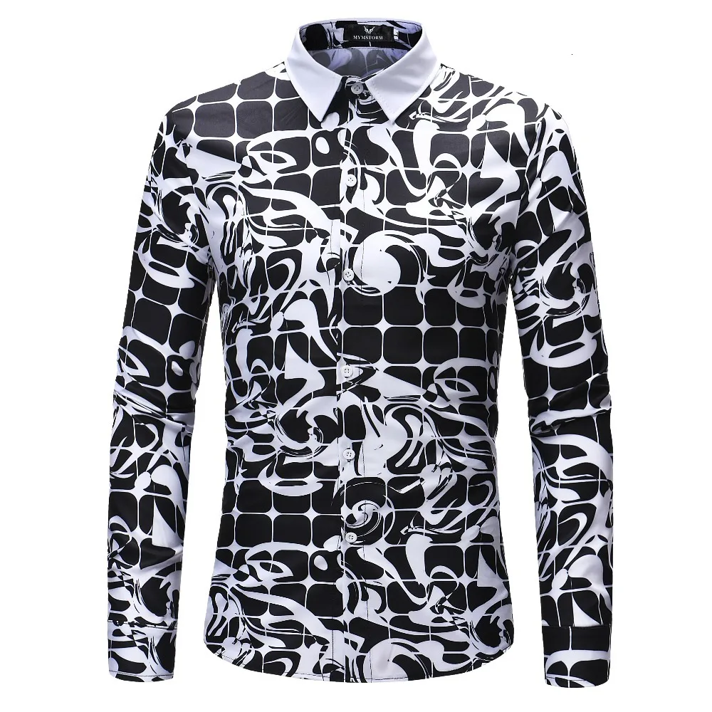 Новое поступление Модная фирменная одежда для мужчин Slim Fit Мужские рубашки с длинными рукавами мужские повседневные цветочные рубашки с 3D принтом Большие размеры 4XL