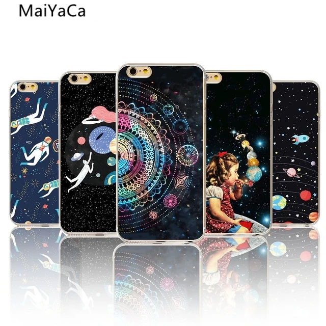 MaiYaCa Airship Astronaut Moon Night High tech Phone Cases for iPhone 5S 6S 7 8 Plus X Case Crystal Clear Soft TPU Cover |