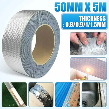 

5Mx5cm Butyl Tape Aluminum Foil Fix Adhesive Tape Waterproof Stop Leak Seal Repair Tape Crack Thicken Tape Home Renovation Tool