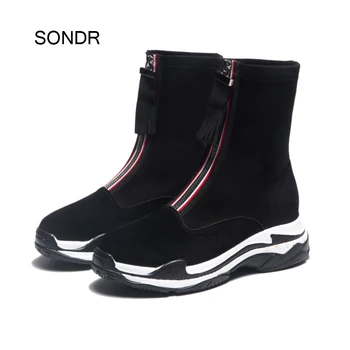 

Black Shoes Women Fashion Brand Ladies footware Fashion Brand Ladies Platform footware Female botas mujer Ankle Boots Front Zip