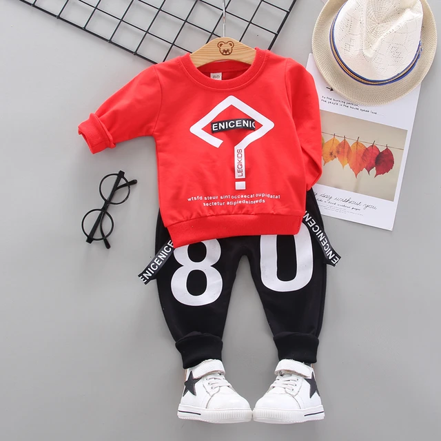Fashion Spring Autumn Baby Girl Clothes Children Boys Casual Letter Jacket Pants 2Pcs/set Toddler Cotton Costume Kids Tracksuits XH wenhaoF Red
