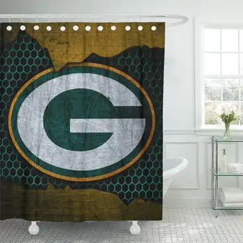 

Decor Shower Curtain Set with Hooks Green Bay City Packers Football Grunge Metal Texture North Division 72 X 72 Inches Polyester