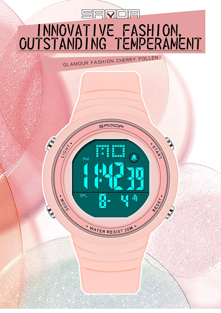 2021 SANDA New Fashion Trend Women Digital LED Sports Watch Multifunctional Waterproof Ladies Watch Silicone  Electronic watch