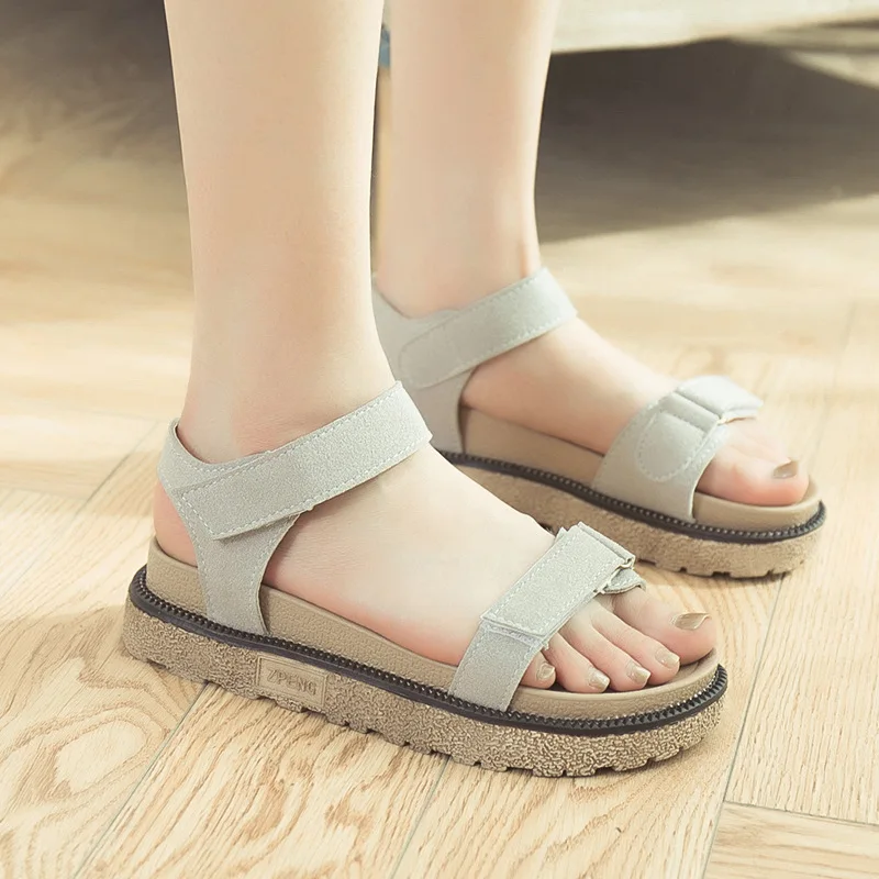 

Leisure Open Toe Platform Flat with Women Sandals Front Rear Strap Basic Women Shoes Hook Loop Sandals