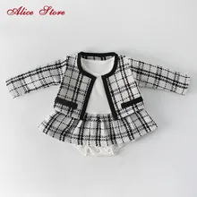 Alice/Коллекция года, Осенние комплекты одежды для маленьких принцесс платье-рубашка с длинными рукавами для девочек+ пальто в клетку комплект из 2 предметов
