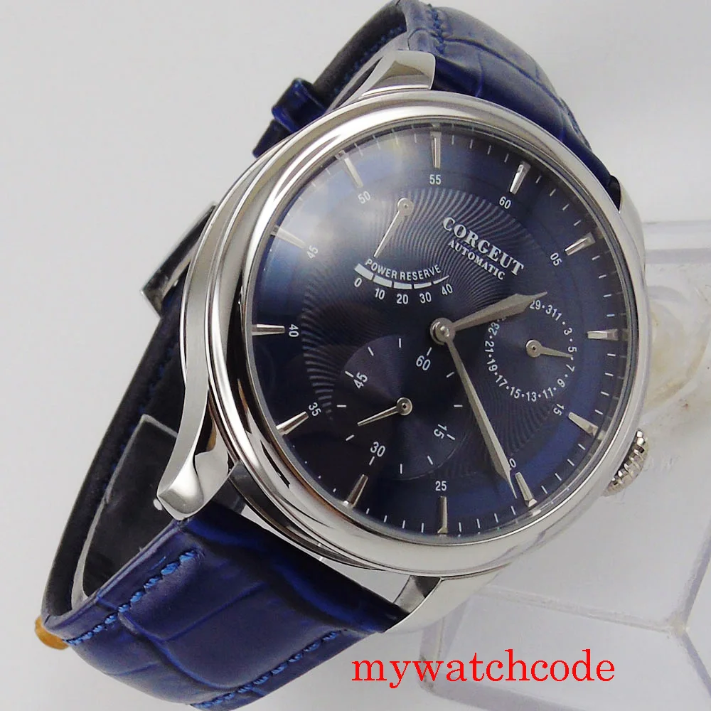 CORGEUT 42MM Selfwinding Watch Men Power Reserve Sport Vintage Rose Gold Wristwatches Calendar ST1780 Movement 48 Hours Clock