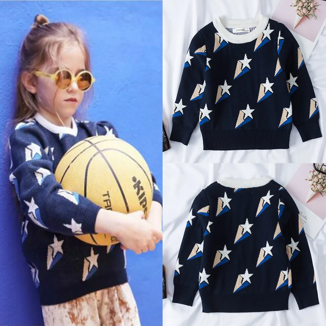 

Autumn Family Sweaters Fashion Star Mommy and Me Pullovers Mother Daughter Clothes Family Matching Clothes Mom Son Outfits