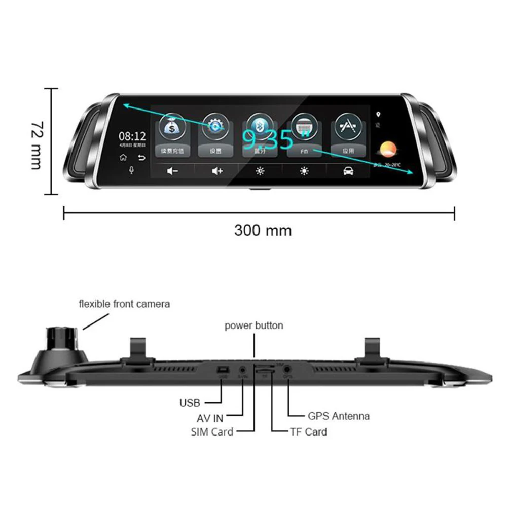 9,3" Автомобильный видеорегистратор Камера 4G зеркало заднего вида Bluetooth 1080P видеорегистратор gps навигация Android wifi камера ночного видения