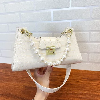 

Armpit Bags Female 2020 Popular New Style Fashion Pearl Hand Shoulder Bag Western Style Shoulder Baguette Bag