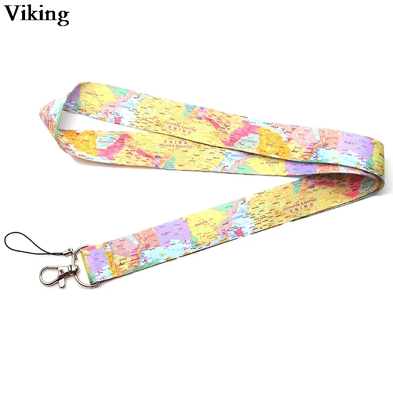 

World Map Printing Lanyard For keys Phone Neck Straps With Keyring ID Card Neck Strap Hang Rope Cool Phone Holder G0291