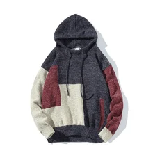 2019 New Autumn Western Street Stylish Pullovers Men's Color Patchwork Hooded Sweaters Kintted Casual Fashion Male Outerwear