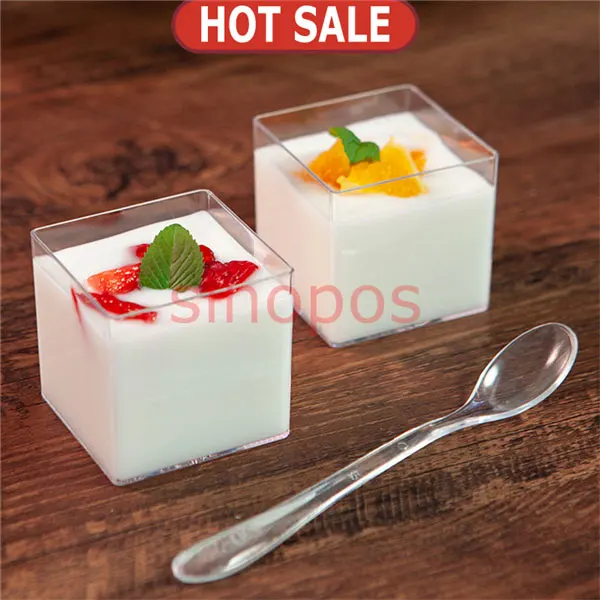 

9pcs Transparent plastic square cake cup, cube mousse display tray, clear sweet food packing box, SP01