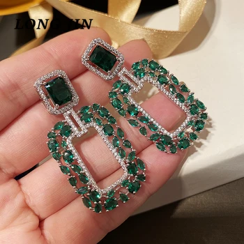 

Green zircon square earrings irregular broken zircon design fantasy green water drop luxury rich woman earrings jewelry Серьги