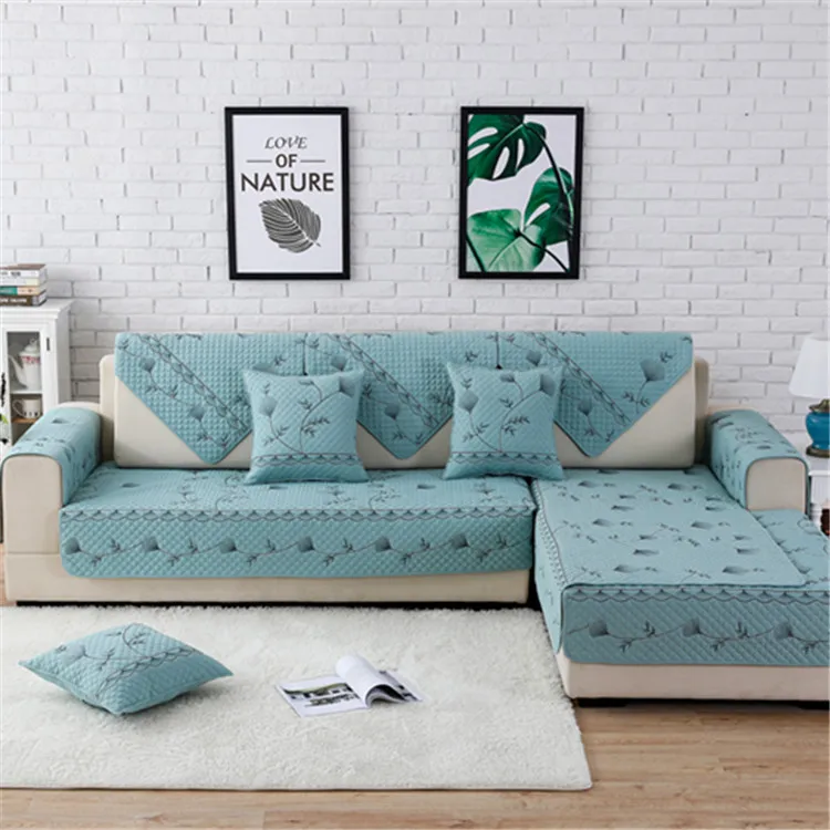 

Twill Quilted Embroidered Sofa Cushion Four Seasons Universal Cotton Pastoral Style Full Cover