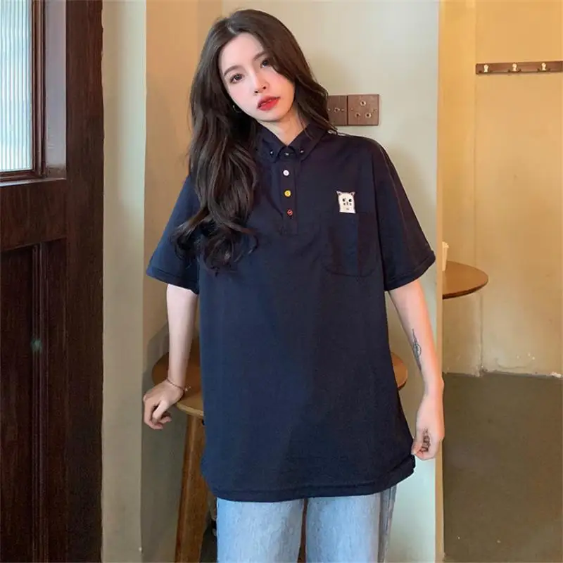 

Женская Корейская футболка Harajukuloose с вышивкой кота из мультфильма женские футболки топы японские Kawaii женская одежда Ulzzang для женщин